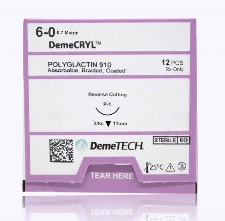 DemeTECH DemeCRYL™ PGLA 6-0 Undyed 18" P-1 Reverse Cutting Absorbable Monofilament Synthetic Suture (Poly[lactic-co-glycolic acid])