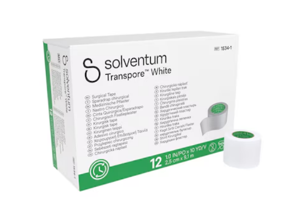 Solventum Transpore Surgical Tape Plastic 1"x10yd White Non-Sterile 12/Bx